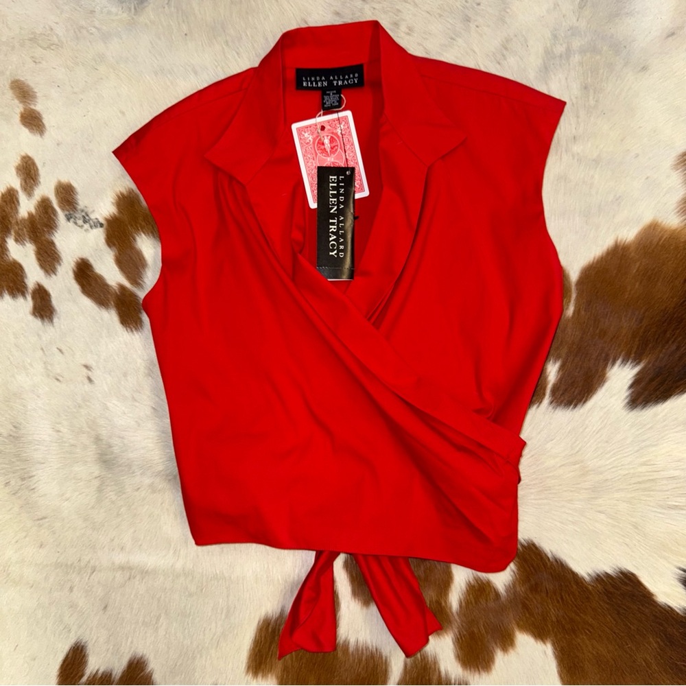 Ellen Tracy NWT - Women’s M Red Wrap Blouse